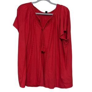 Lauren Ralph Lauren Tie Tassel Embroidered Bohemian Blouse Red - 2X